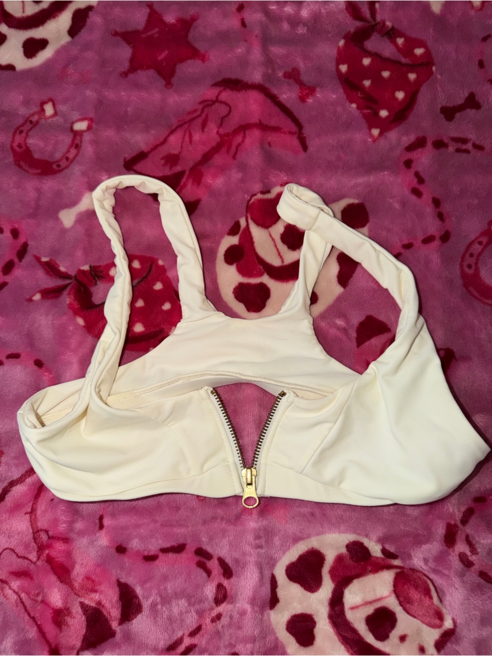 Beach Bunny White Front-Zip Bikini Top with Gold Hardware - Picture 3 of 3